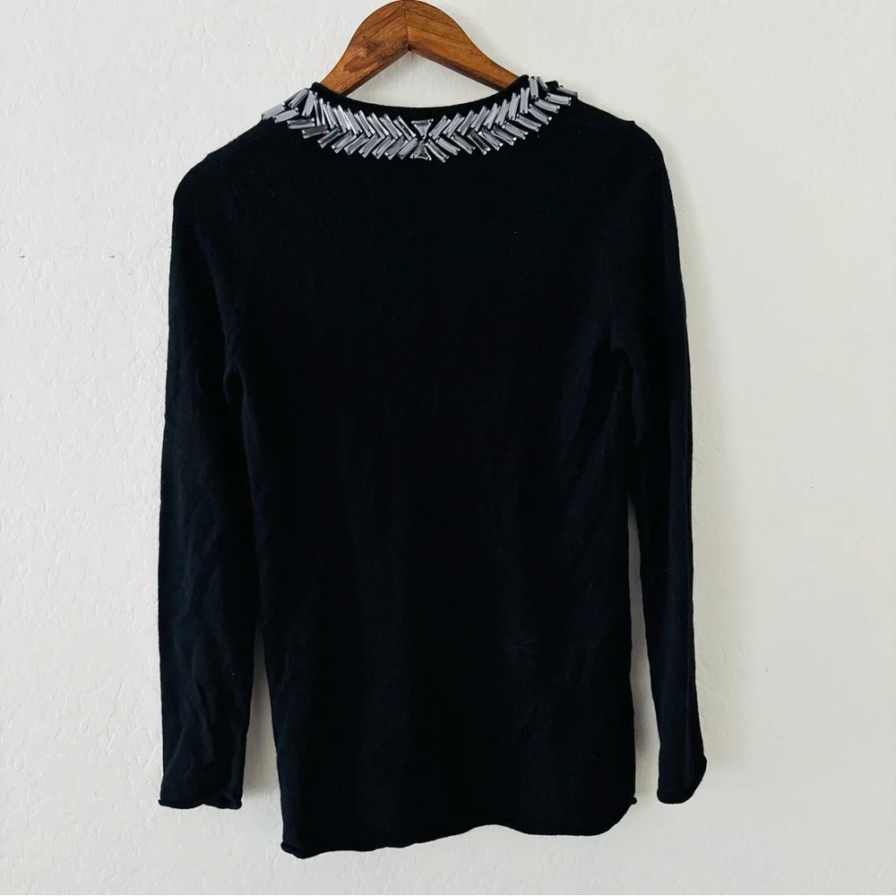 Tory Burch Cashmere Merino Wool Black Long Sleeve Top‎ with Silver Accents